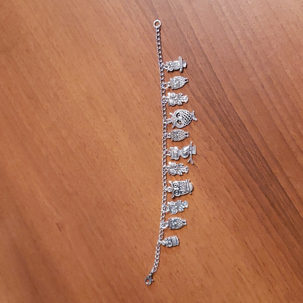 "Owls" silver charm bracelet-new.